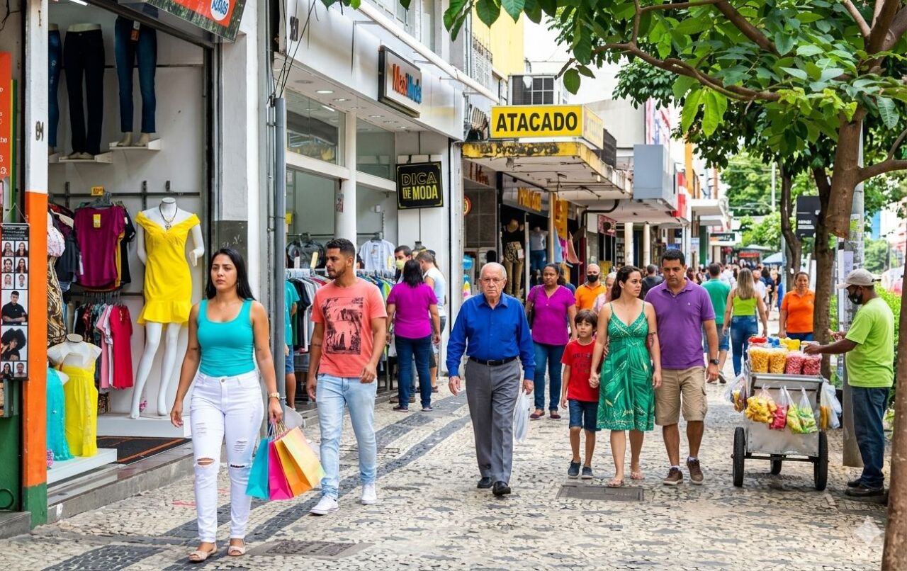 Comércio de Belo Horizonte no feriado de Tiradentes Movimentação no comércio de rua de Belo Horizonte com lojas abertas e consumidores circulando durante o dia