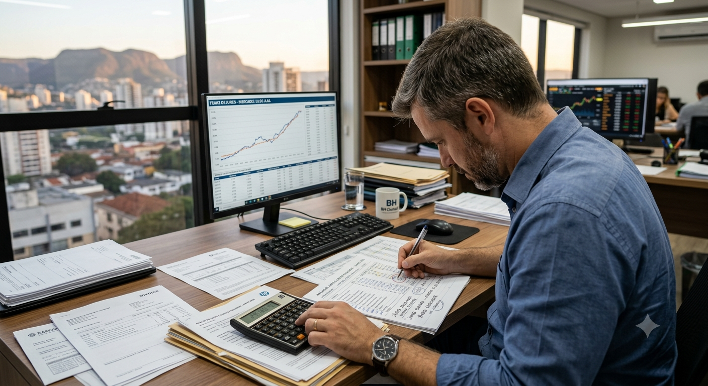 Especialista analisa impactos da redução da Selic sobre investimentos e atividade econômica Profissional analisa indicadores econômicos em escritório diante de gráficos financeiros, em cenário relacionado aos impactos da redução da taxa Selic sobre investimentos, crédito e atividade econômica no Brasil