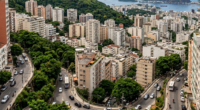 cidade com vários edifícios e ruas com imóveis e patrimônio público Imagem Gerada por IA