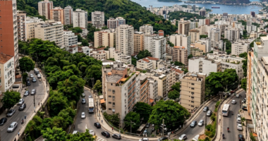 cidade com vários edifícios e ruas com imóveis e patrimônio público Imagem Gerada por IA