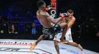 Lutadores disputam combate durante evento do LFA, uma das principais organizações de MMA do mundo, que terá disputa de cinturão mundial e presença de dez atletas mineiros