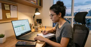 mulher fazendo conta planejamento financeiro