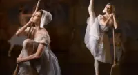 Bailarina caracterizada como personagem de conto de fadas, Cinderella, durante cena do espetáculo de balé clássico apresentado pelo The Moscow Ballet