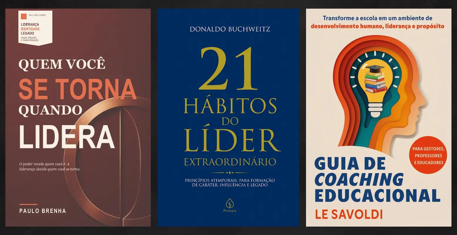 Livros sobre liderança e desenvolvimento humano são destaque da Coluna Literária Capas dos livros Quem você se torna quando lidera, 21 hábitos do líder extraordinário e Guia de Coaching Educacional, obras de destaque da coluna literária